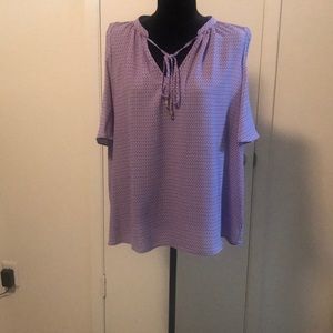 Purple and white open shoulder top